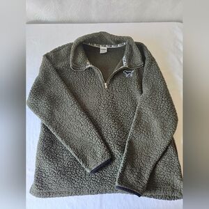 PINK Victoria's Secret Forest Green Sherpa Pullover